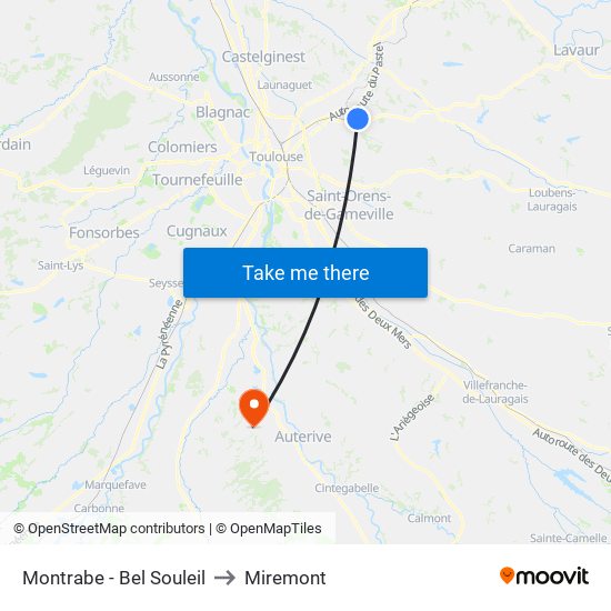 Montrabe - Bel Souleil to Miremont map