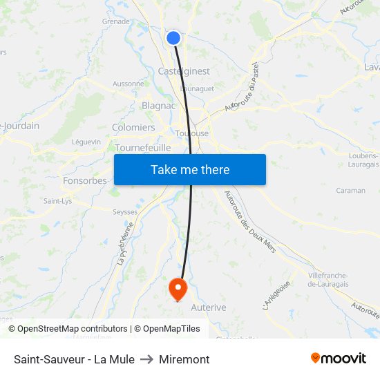 Saint-Sauveur - La Mule to Miremont map