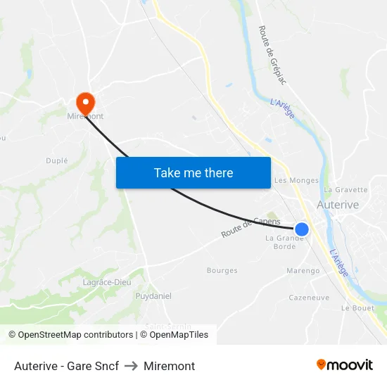 Auterive - Gare Sncf to Miremont map