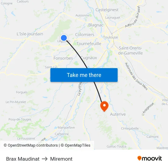 Brax Maudinat to Miremont map