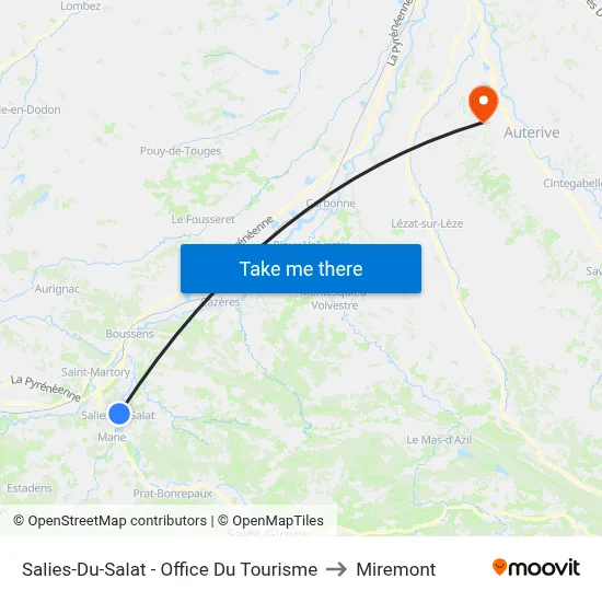 Salies-Du-Salat - Office Du Tourisme to Miremont map