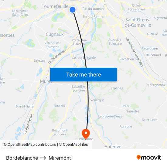 Bordeblanche to Miremont map