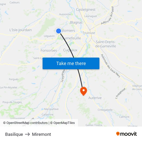 Basilique to Miremont map