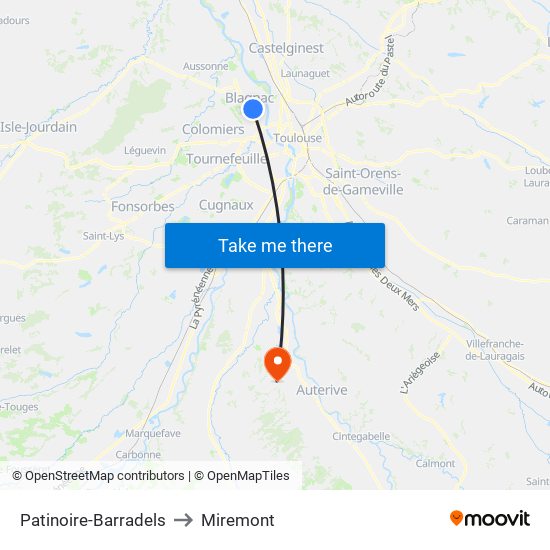 Patinoire-Barradels to Miremont map