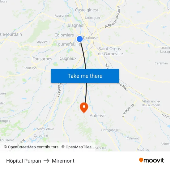 Hôpital Purpan to Miremont map