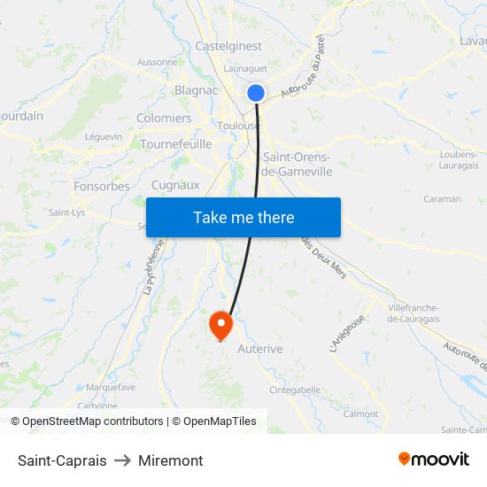 Saint-Caprais to Miremont map