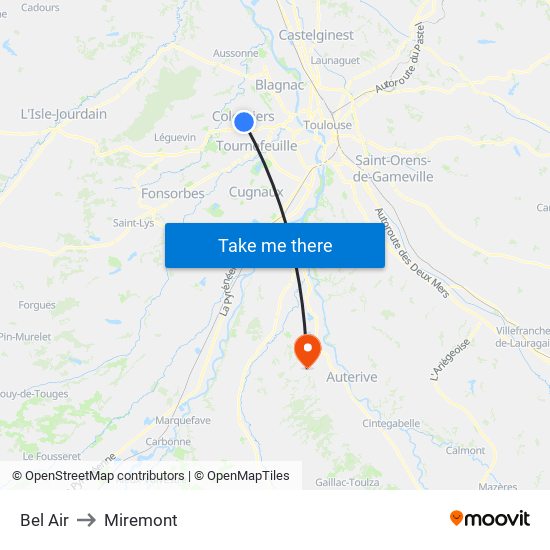 Bel Air to Miremont map