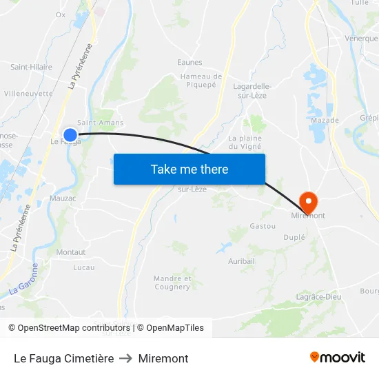 Le Fauga Cimetière to Miremont map