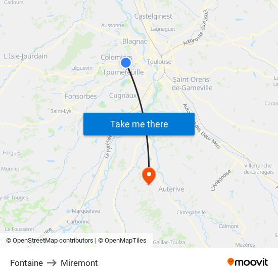 Fontaine to Miremont map