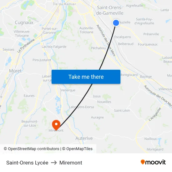Saint-Orens Lycée to Miremont map
