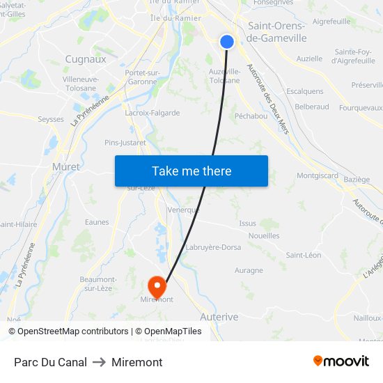 Parc Du Canal to Miremont map