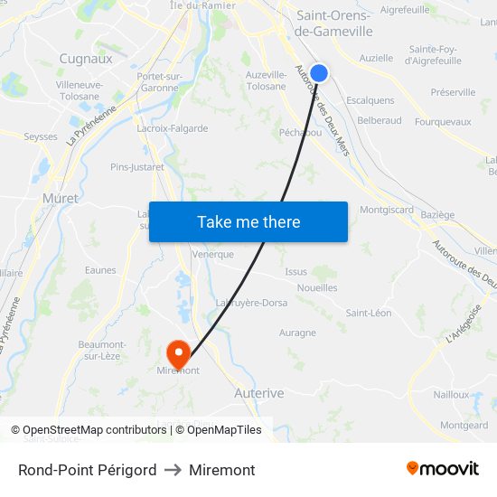 Rond-Point Périgord to Miremont map