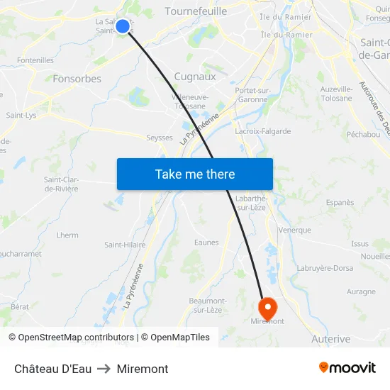 Château D'Eau to Miremont map