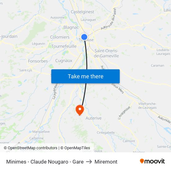 Minimes - Claude Nougaro - Gare to Miremont map