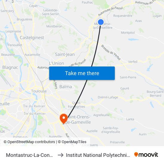 Montastruc-La-Conseillère Rn 88 to Institut National Polytechnique De Toulouse map