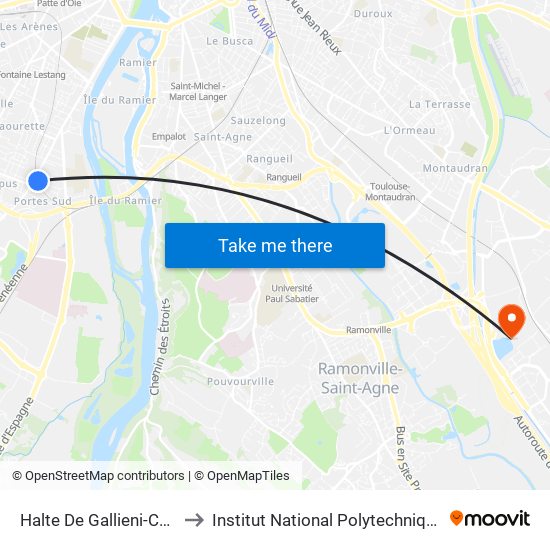 Halte De Gallieni-Cancéropôle to Institut National Polytechnique De Toulouse map