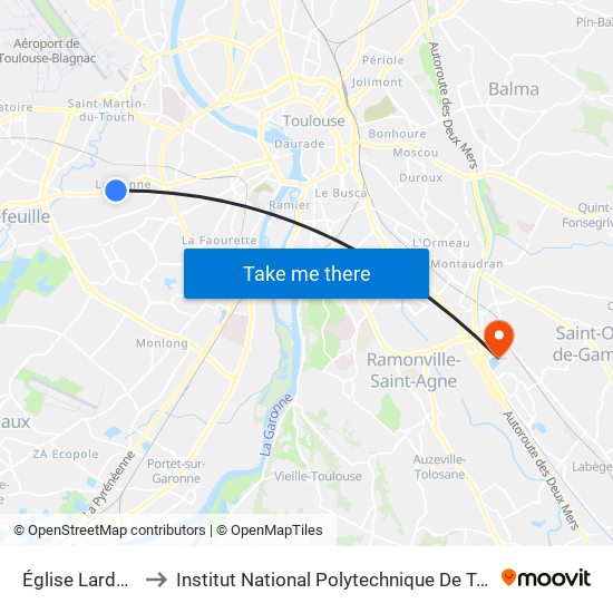 Église Lardenne to Institut National Polytechnique De Toulouse map