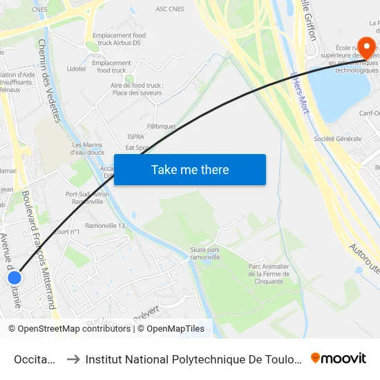 Occitanie to Institut National Polytechnique De Toulouse map
