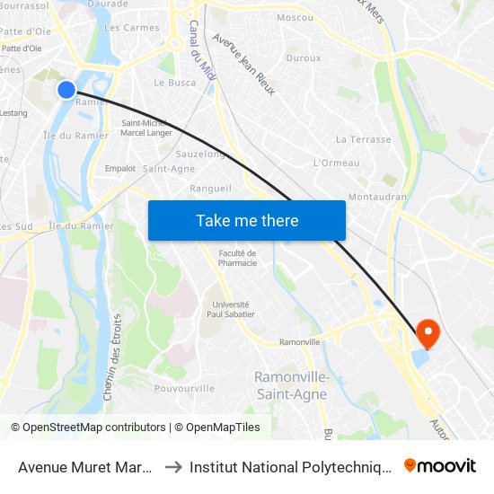 Avenue Muret Marcel Cavaillé to Institut National Polytechnique De Toulouse map