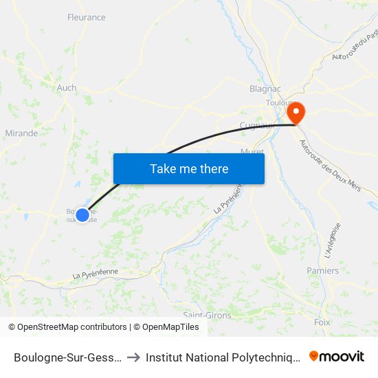 Boulogne-Sur-Gesse - Collège to Institut National Polytechnique De Toulouse map