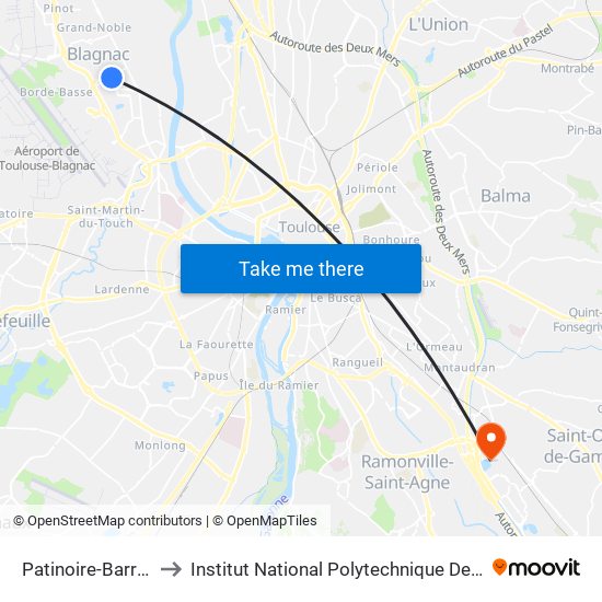 Patinoire-Barradels to Institut National Polytechnique De Toulouse map