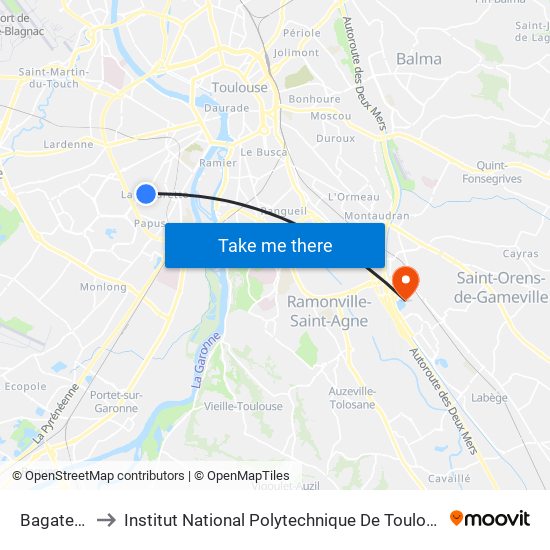 Bagatelle to Institut National Polytechnique De Toulouse map