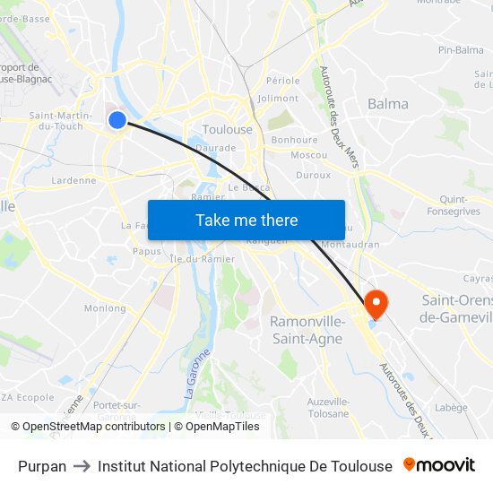 Purpan to Institut National Polytechnique De Toulouse map