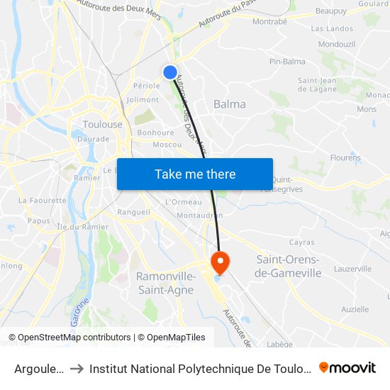 Argoulets to Institut National Polytechnique De Toulouse map