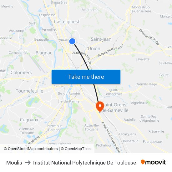 Moulis to Institut National Polytechnique De Toulouse map