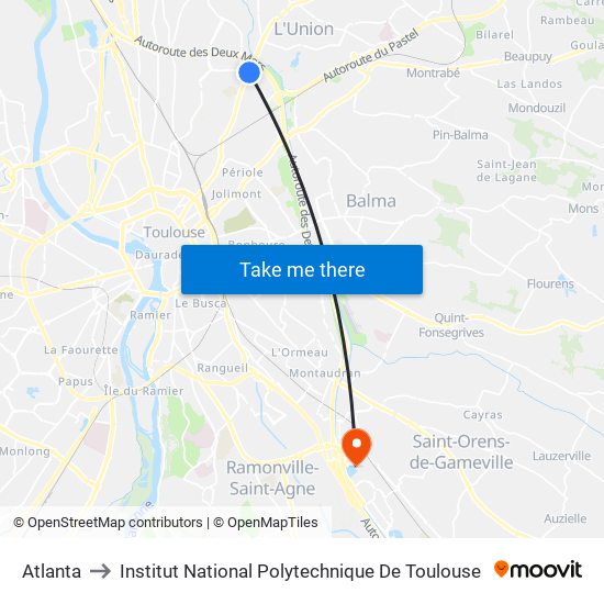 Atlanta to Institut National Polytechnique De Toulouse map