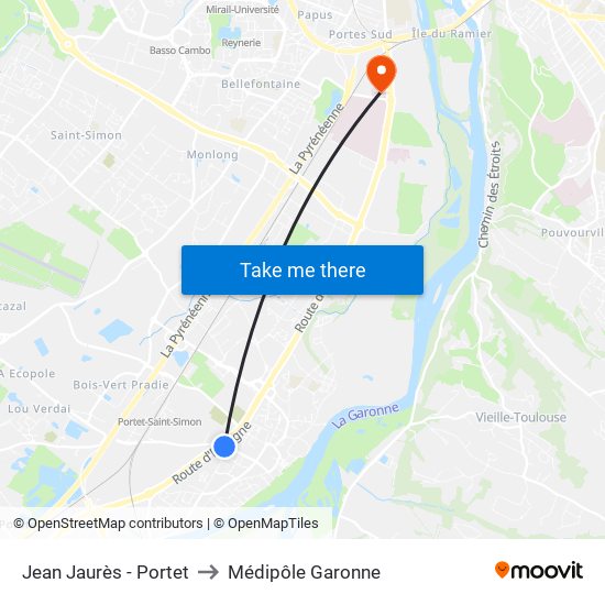 Jean Jaurès - Portet to Médipôle Garonne map