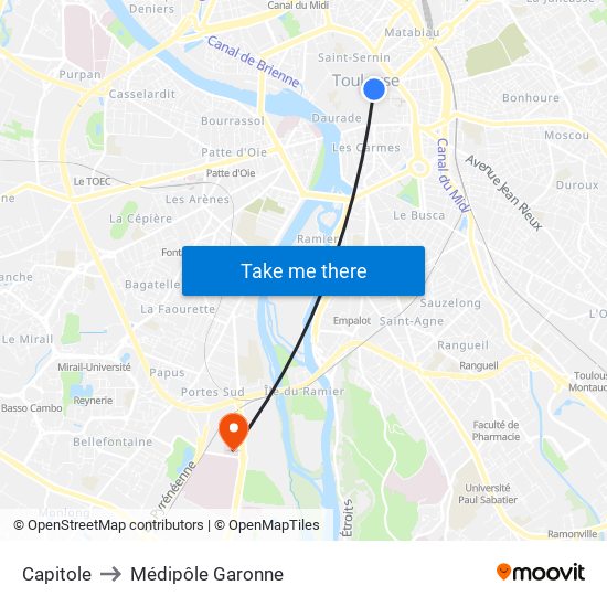 Capitole to Médipôle Garonne map