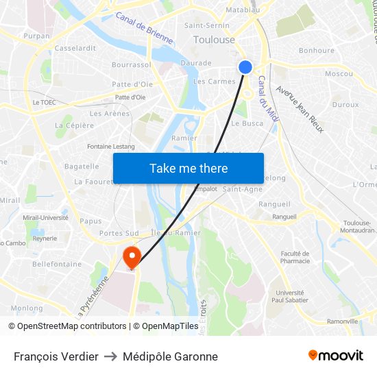 François Verdier to Médipôle Garonne map