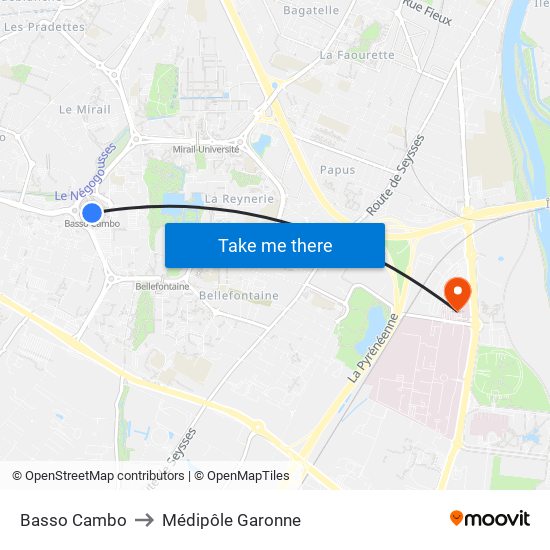 Basso Cambo to Médipôle Garonne map