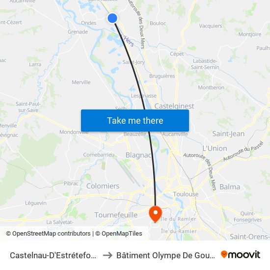 Castelnau-D'Estrétefonds to Bâtiment Olympe De Gouges map