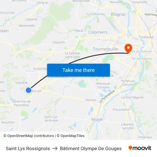 Saint Lys Rossignols to Bâtiment Olympe De Gouges map