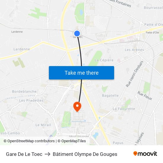 Gare De Le Toec to Bâtiment Olympe De Gouges map