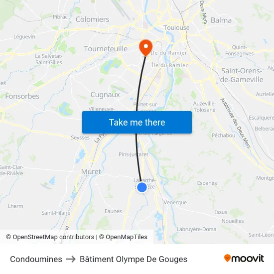 Condoumines to Bâtiment Olympe De Gouges map