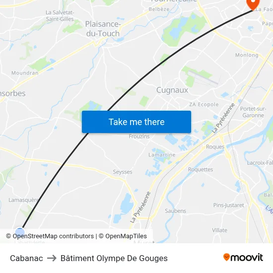 Cabanac to Bâtiment Olympe De Gouges map