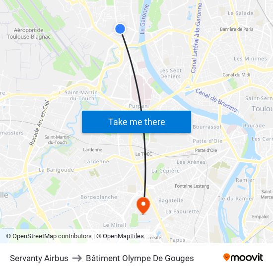 Servanty Airbus to Bâtiment Olympe De Gouges map