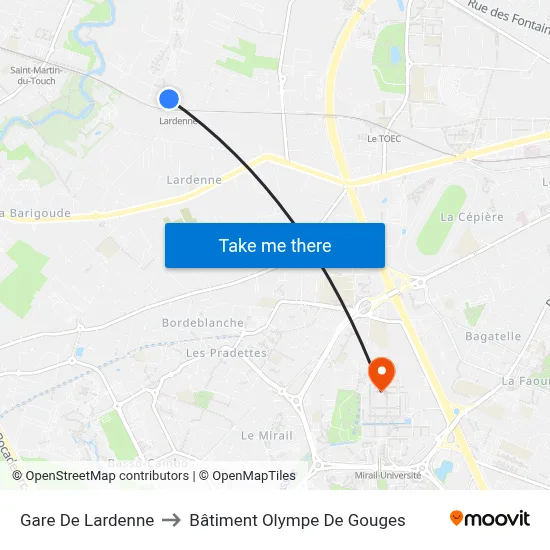 Gare De Lardenne to Bâtiment Olympe De Gouges map
