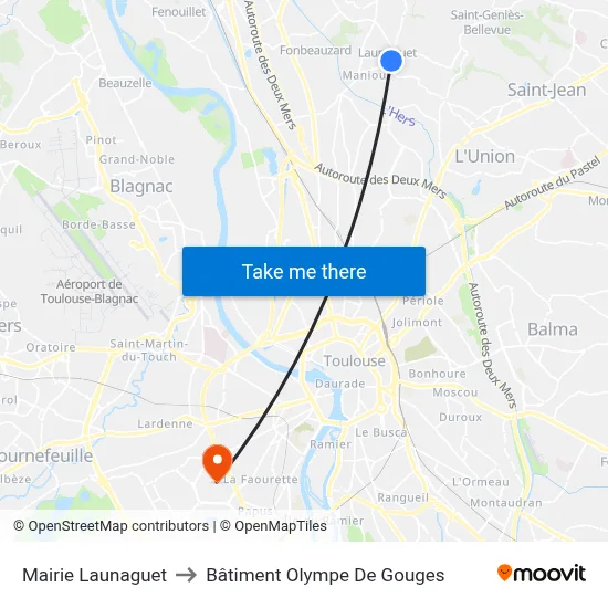 Mairie Launaguet to Bâtiment Olympe De Gouges map