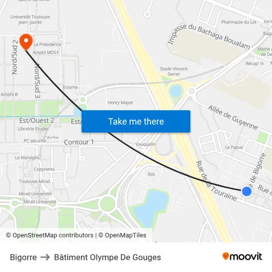 Bigorre to Bâtiment Olympe De Gouges map