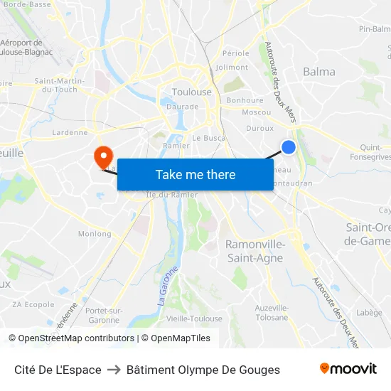 Cité De L'Espace to Bâtiment Olympe De Gouges map