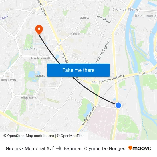 Gironis - Mémorial Azf to Bâtiment Olympe De Gouges map
