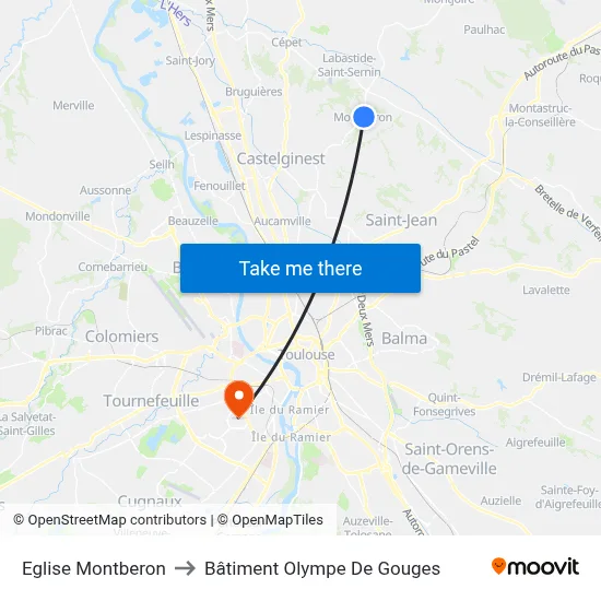 Eglise Montberon to Bâtiment Olympe De Gouges map