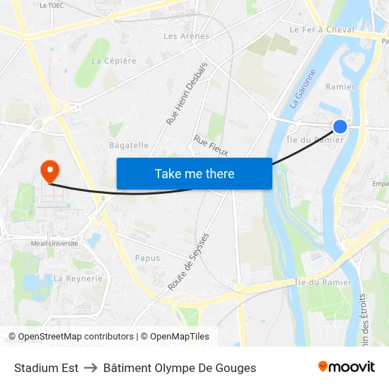 Stadium Est to Bâtiment Olympe De Gouges map