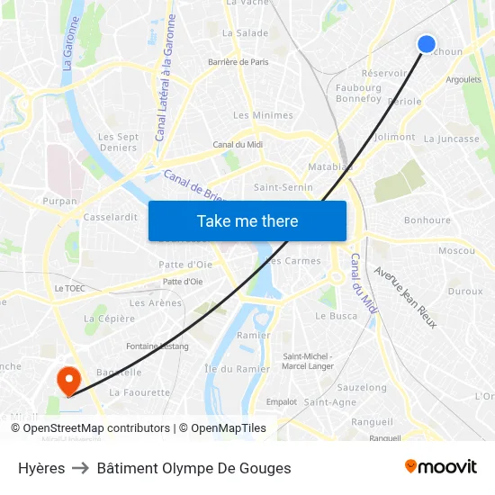 Hyères to Bâtiment Olympe De Gouges map