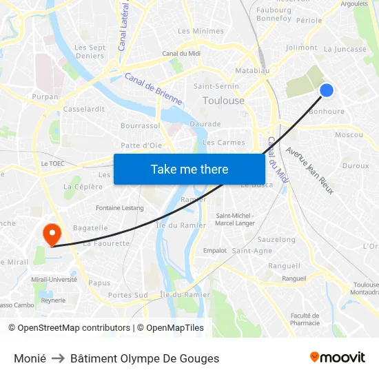 Monié to Bâtiment Olympe De Gouges map