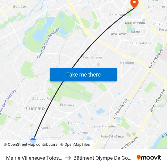 Mairie Villeneuve Tolosane to Bâtiment Olympe De Gouges map